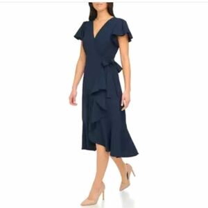 Tommy Hilfiger Blue Asymmetrical Midi Dress with V-Neck